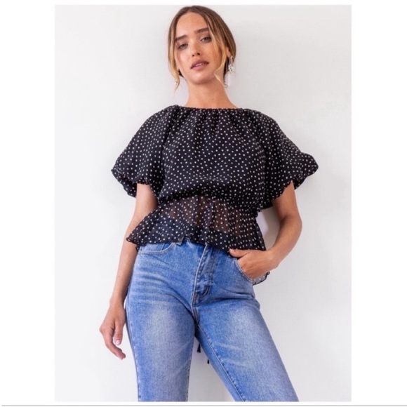 NASTY GAL | POLKA DOT OPEN BACK BALLOON SLEEVE TOP - Picture 2 of 5
